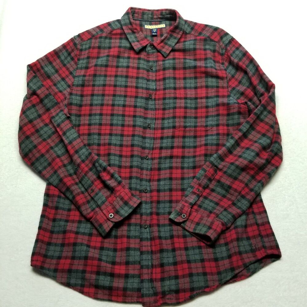 Prince & Fox Mens XL Flannel Shirt Red Gray Tartan Plaid Cotton Hiking Ranch